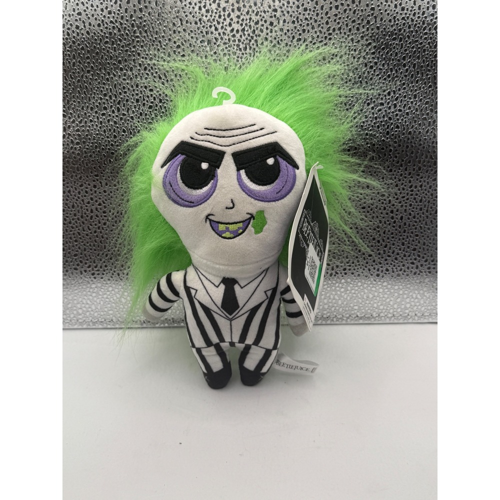 Kidrobot Beetlejuice Plush Toy with Tags Green Spiky Hair Black White Stripes